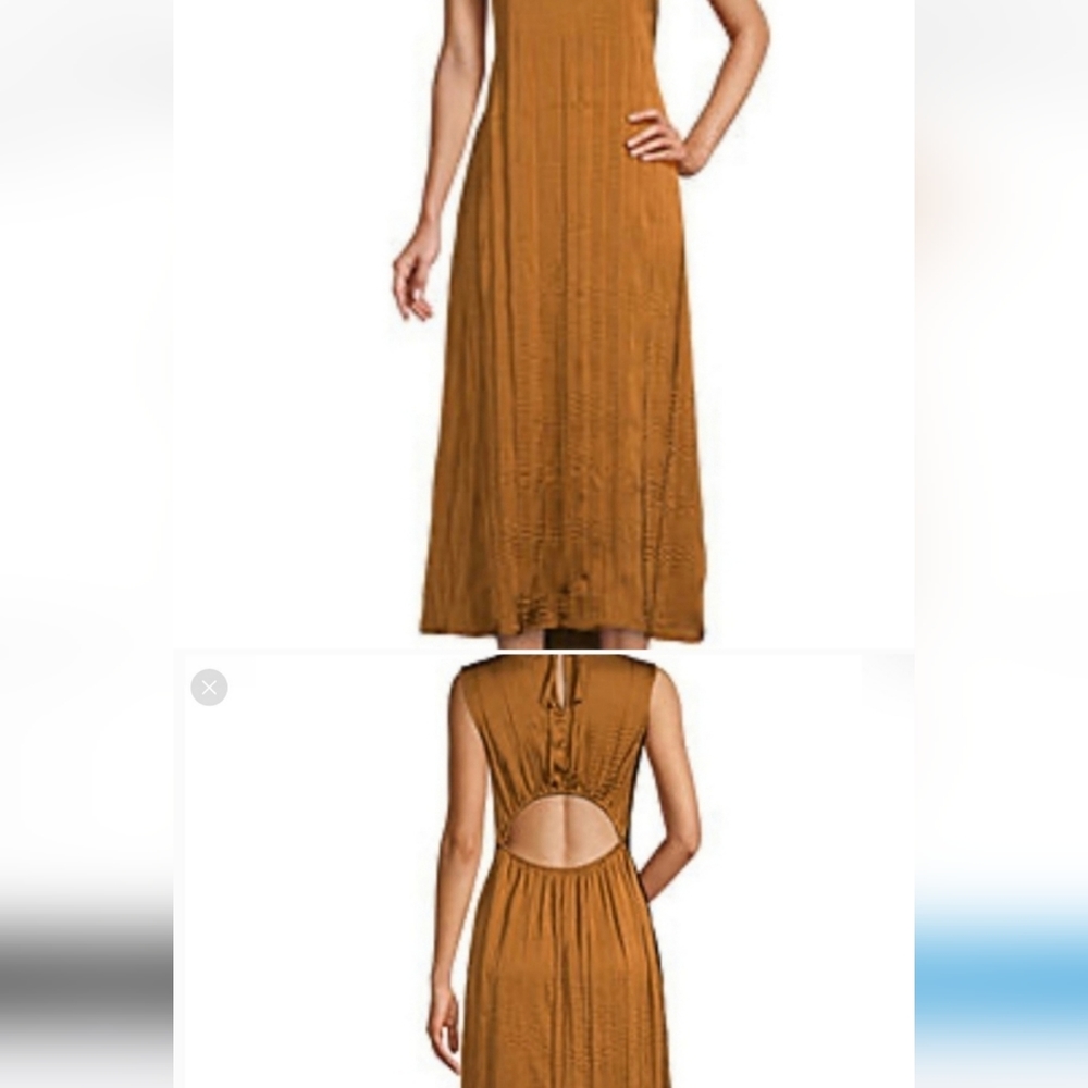 Worthington Gold Silky Crinkle Fabric Cutout Back Sleeveless Midi Dress XXL